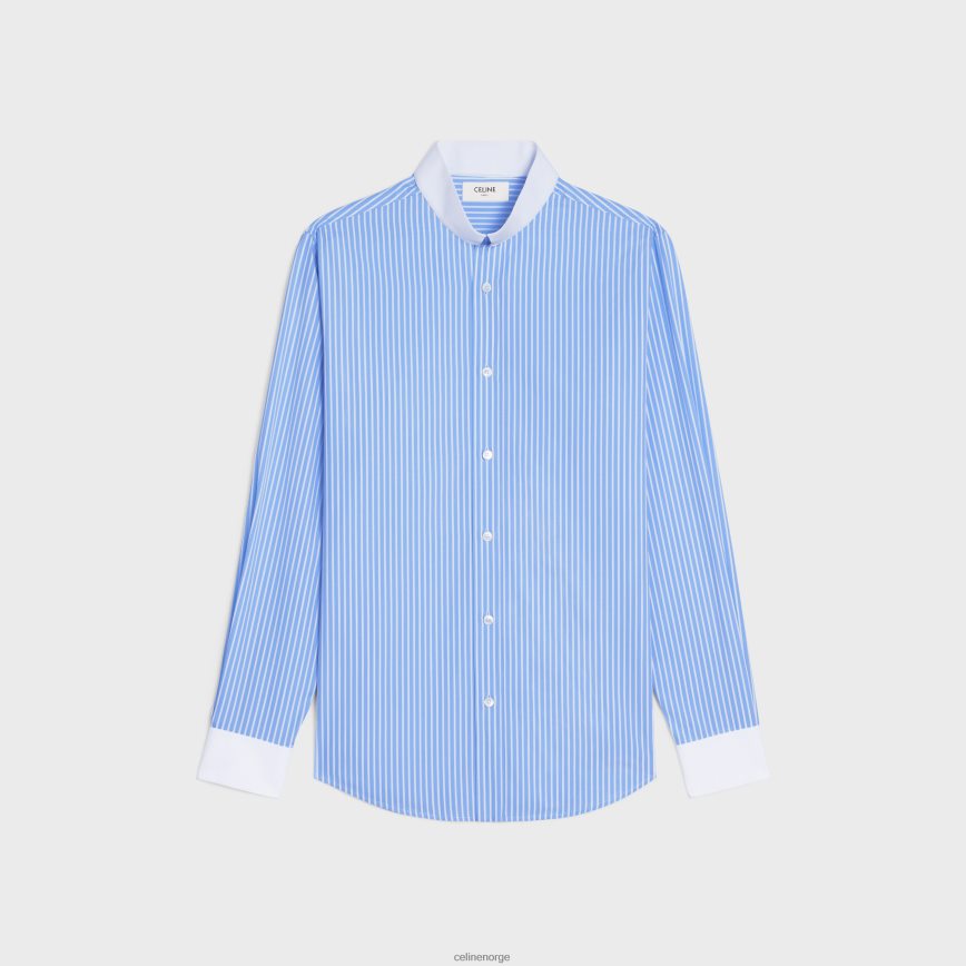 CELINE menn løs skjorte med omvendt krage i stripete bomull ciel/blanc klær TZLR6J1910