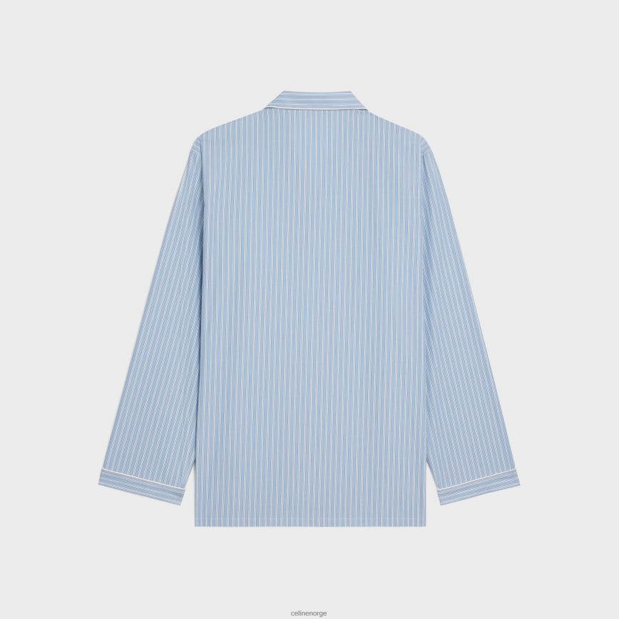CELINE menn pyjamasskjorte i stripete bomull bleu ciel/blanc klær TZLR6J1920