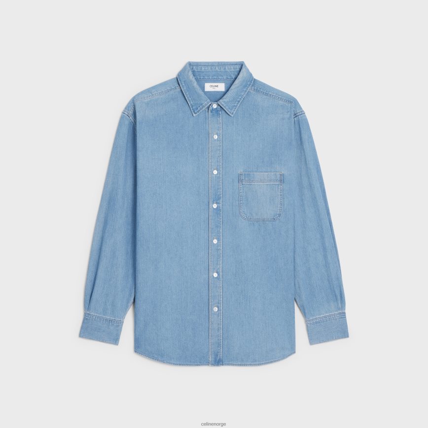 CELINE menn vintage stone indigo denimskjorte indigo vintage stein klær TZLR6J1918