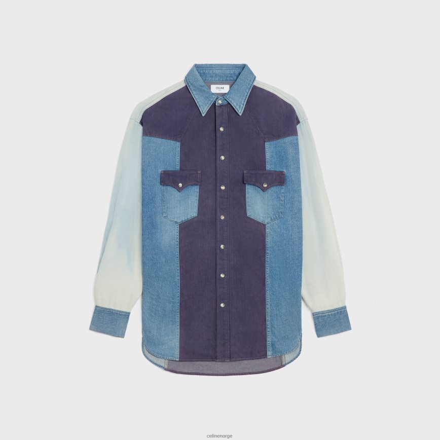 CELINE menn westernskjorte i dongeri showdown vask klær TZLR6J1991