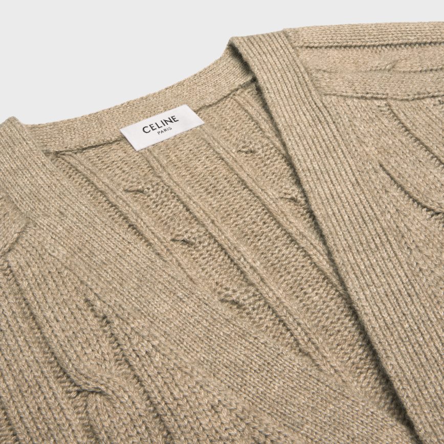 CELINE menn kabelstrikket triomphe cardigan i kashmir lett taupe klær TZLR6J1955