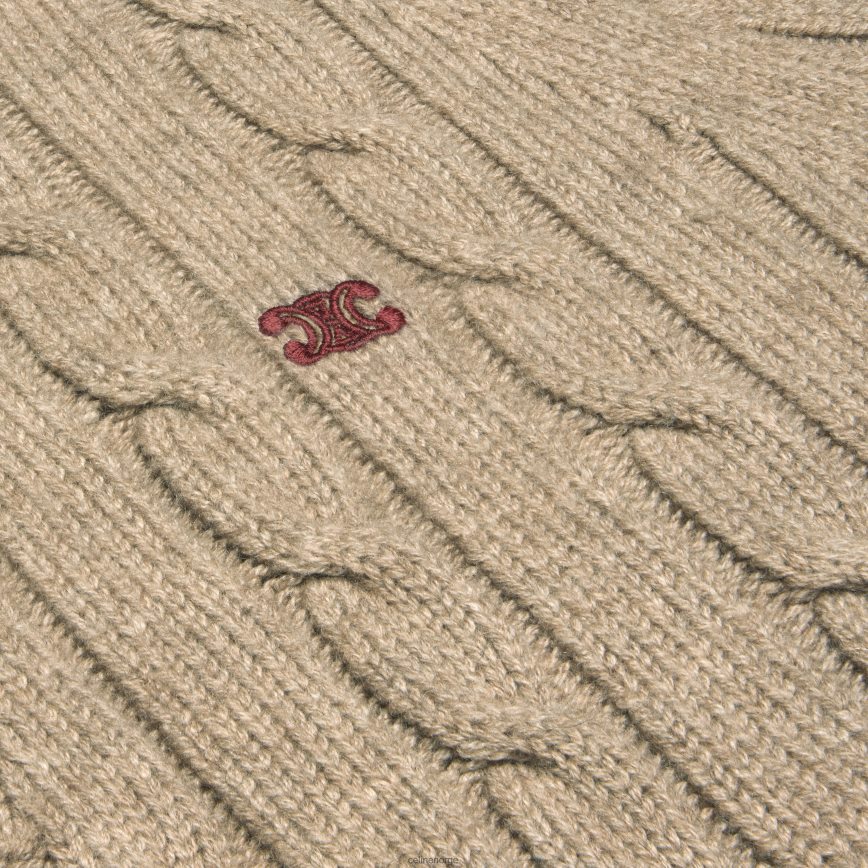 CELINE menn kabelstrikket triomphe cardigan i kashmir lett taupe klær TZLR6J1955