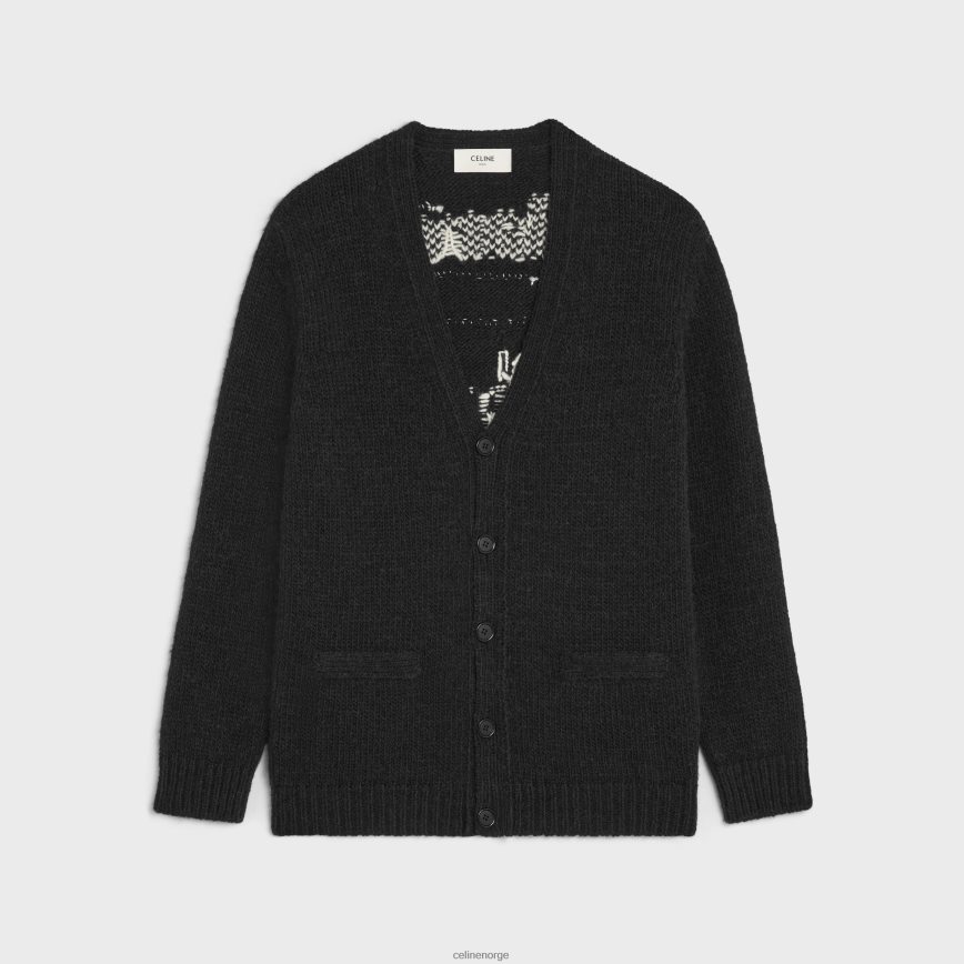 CELINE menn long dare future cardigan i alpakkaull svart/kremfarget klær TZLR6J1982