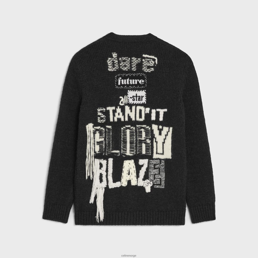 CELINE menn long dare future cardigan i alpakkaull svart/kremfarget klær TZLR6J1982