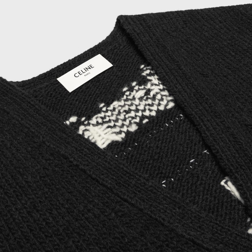 CELINE menn long dare future cardigan i alpakkaull svart/kremfarget klær TZLR6J1982