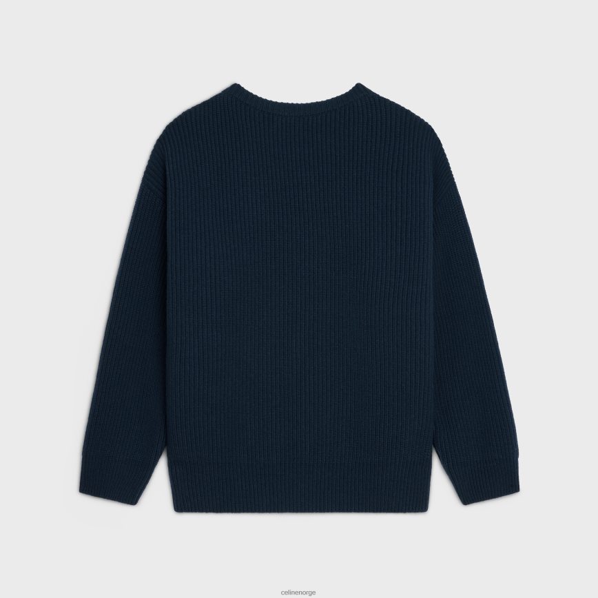 CELINE menn oversized genser i ribbet ull marinen klær TZLR6J1796