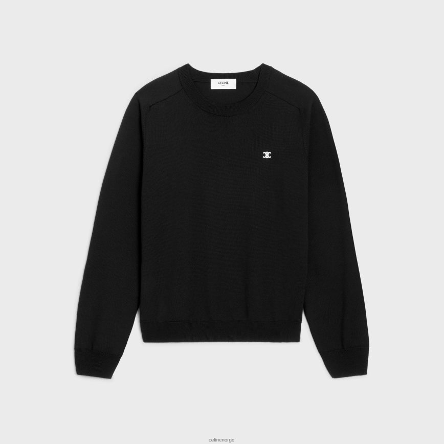 CELINE menn triomphe genser med rund hals i ull svart klær TZLR6J1963
