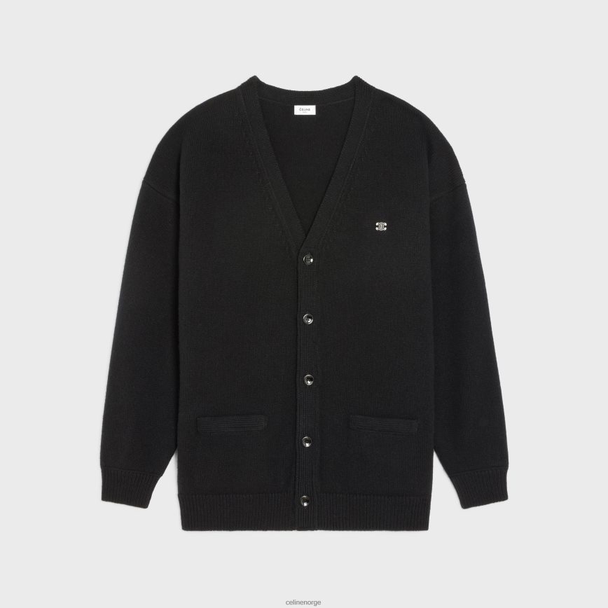 CELINE menn triomphe lang cardigan i kashmirull svart/off white klær TZLR6J1983