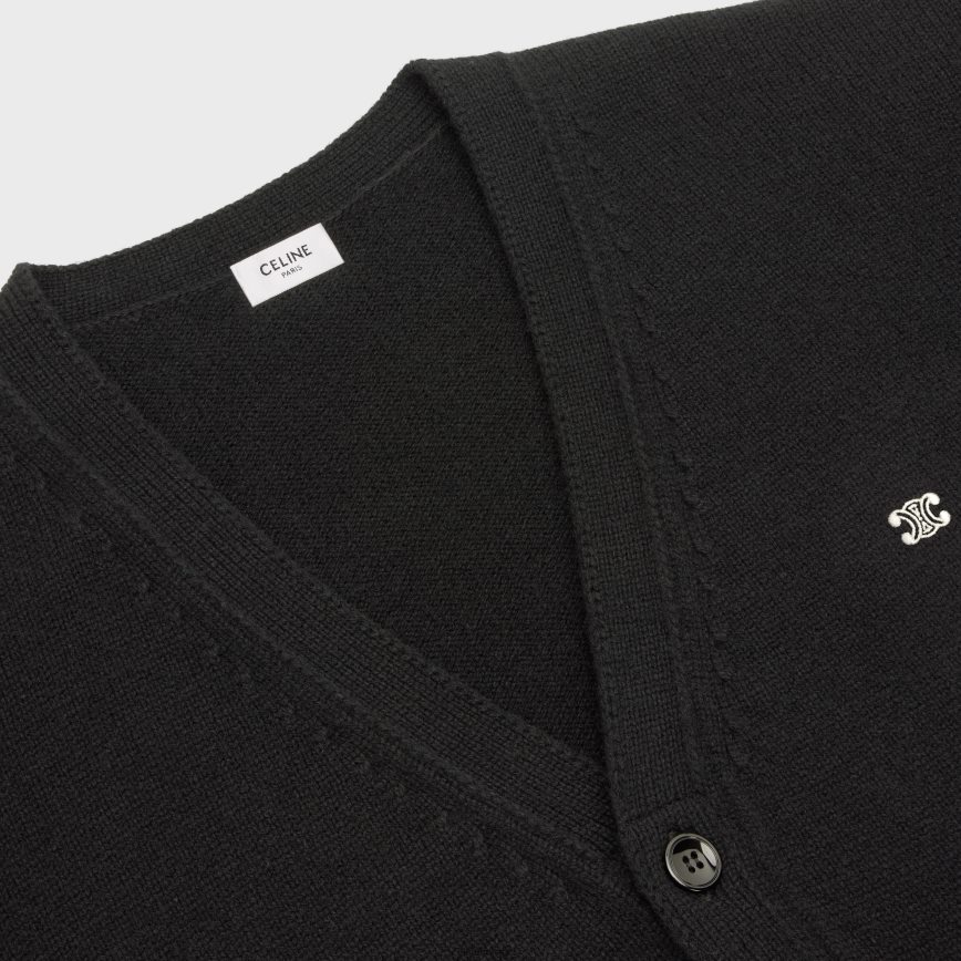 CELINE menn triomphe lang cardigan i kashmirull svart/off white klær TZLR6J1983