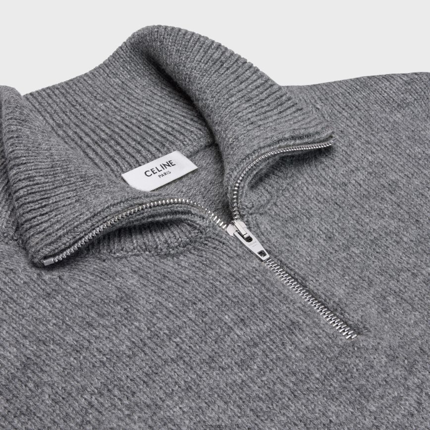 CELINE menn triomphe trucker-genser i ull og kashmir grå/off white klær TZLR6J1795