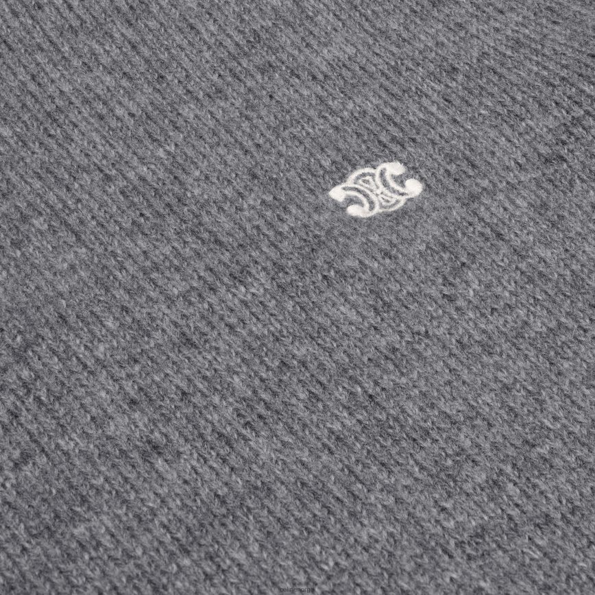 CELINE menn triomphe trucker-genser i ull og kashmir grå/off white klær TZLR6J1795