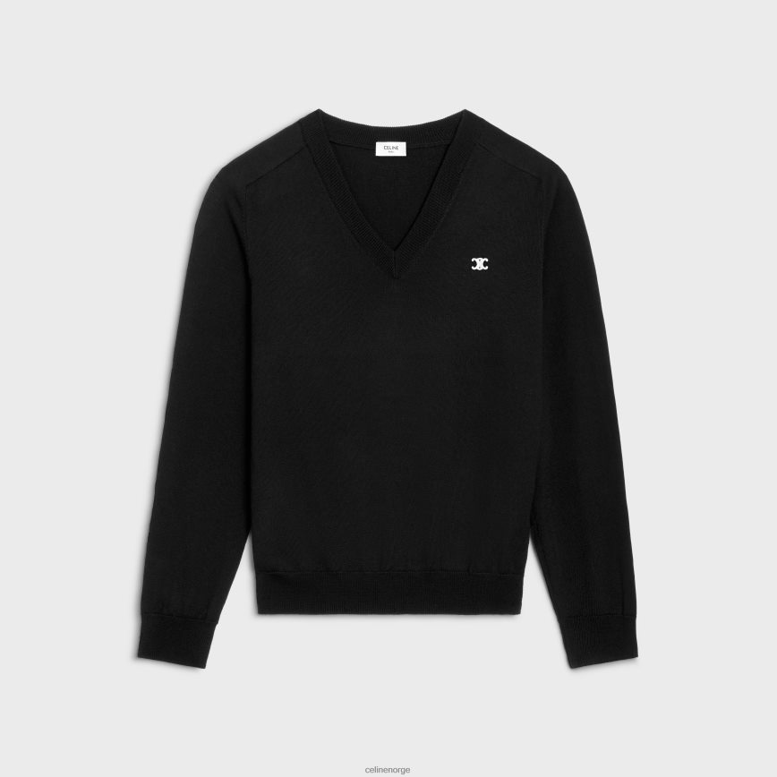 CELINE menn triomphe v-hals genser i ull svart klær TZLR6J1962