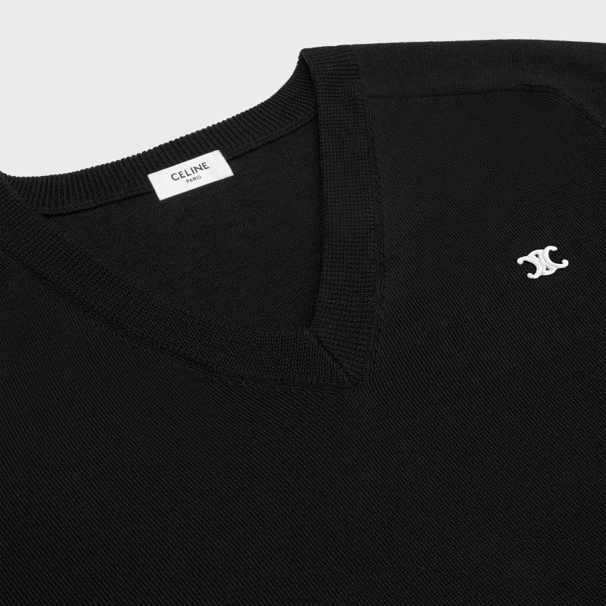 CELINE menn triomphe v-hals genser i ull svart klær TZLR6J1962