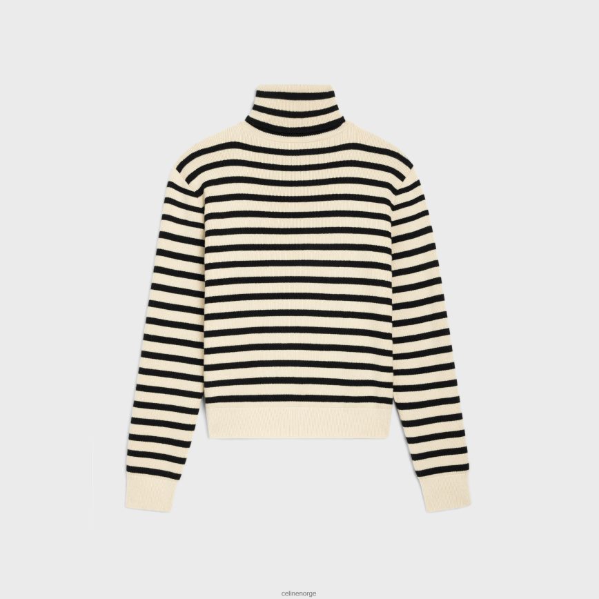 CELINE menn turtleneck genser i heritage cashmere krem/svart klær TZLR6J1977