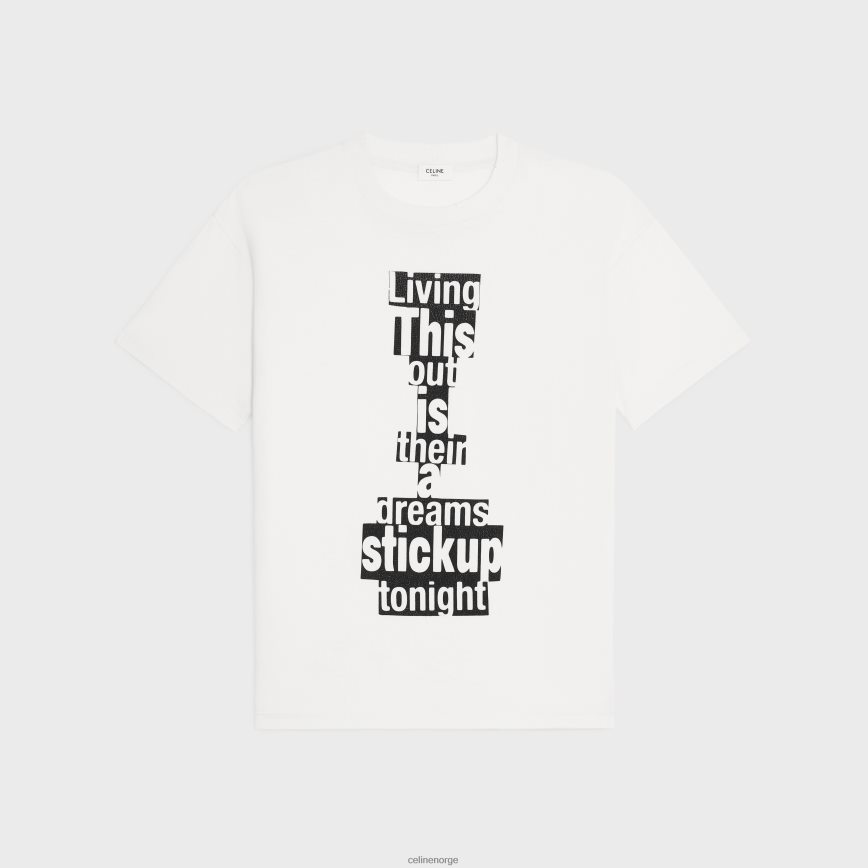 CELINE menn dash snow loose t-skjorte i jersey bomull off white/svart klær TZLR6J1814