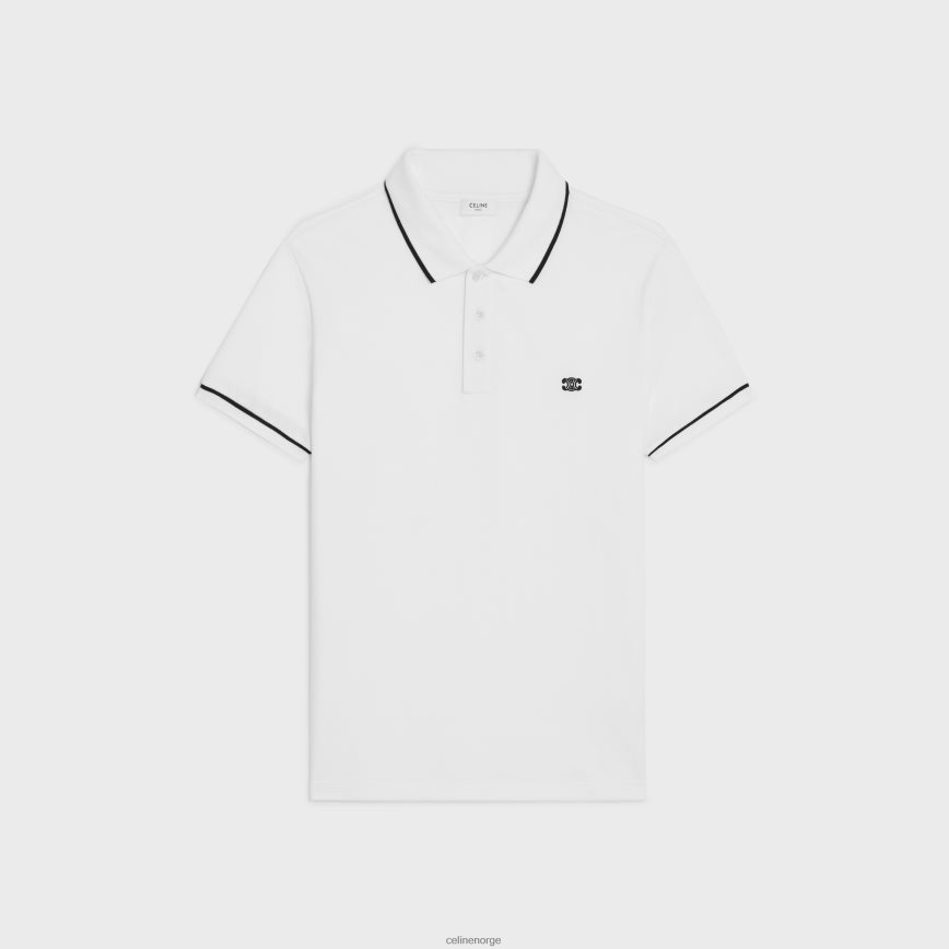 CELINE menn klassisk poloskjorte i bomullspiké off white/svart klær TZLR6J1935