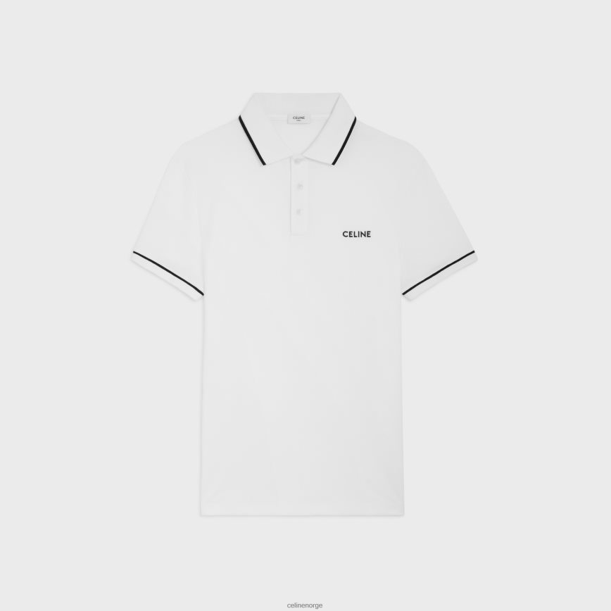 CELINE menn klassisk poloskjorte i bomullspiké off white/svart klær TZLR6J1936
