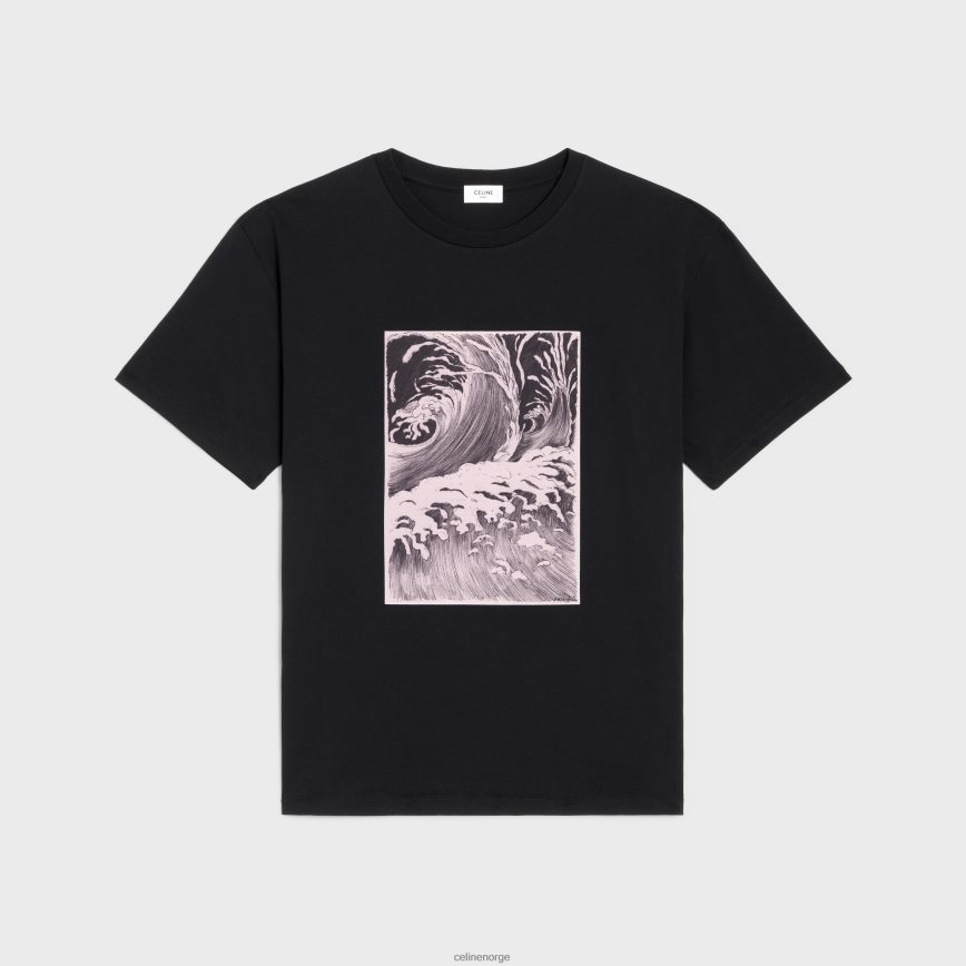 CELINE menn løs bølget t-skjorte i bomullstrikot svart hvit klær TZLR6J1925