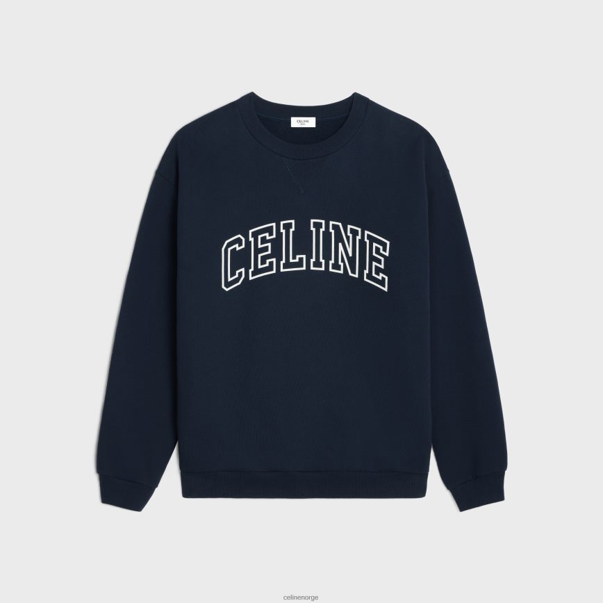 CELINE menn løs genser i bomullsfleece marine/off white klær TZLR6J1811