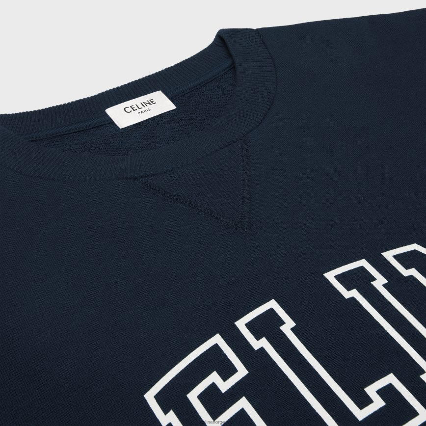 CELINE menn løs genser i bomullsfleece marine/off white klær TZLR6J1811