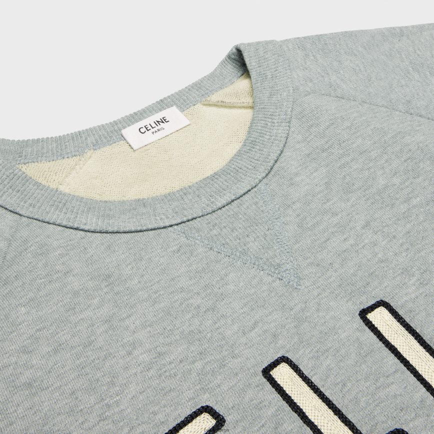 CELINE menn paris løs genser i bomullsfleece gråmelert/ecru/svart klær TZLR6J1949