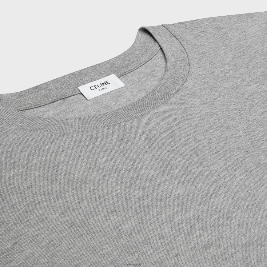 CELINE menn triomphe løs t-skjorte i bomullstrikot gråmelert/off white klær TZLR6J1820