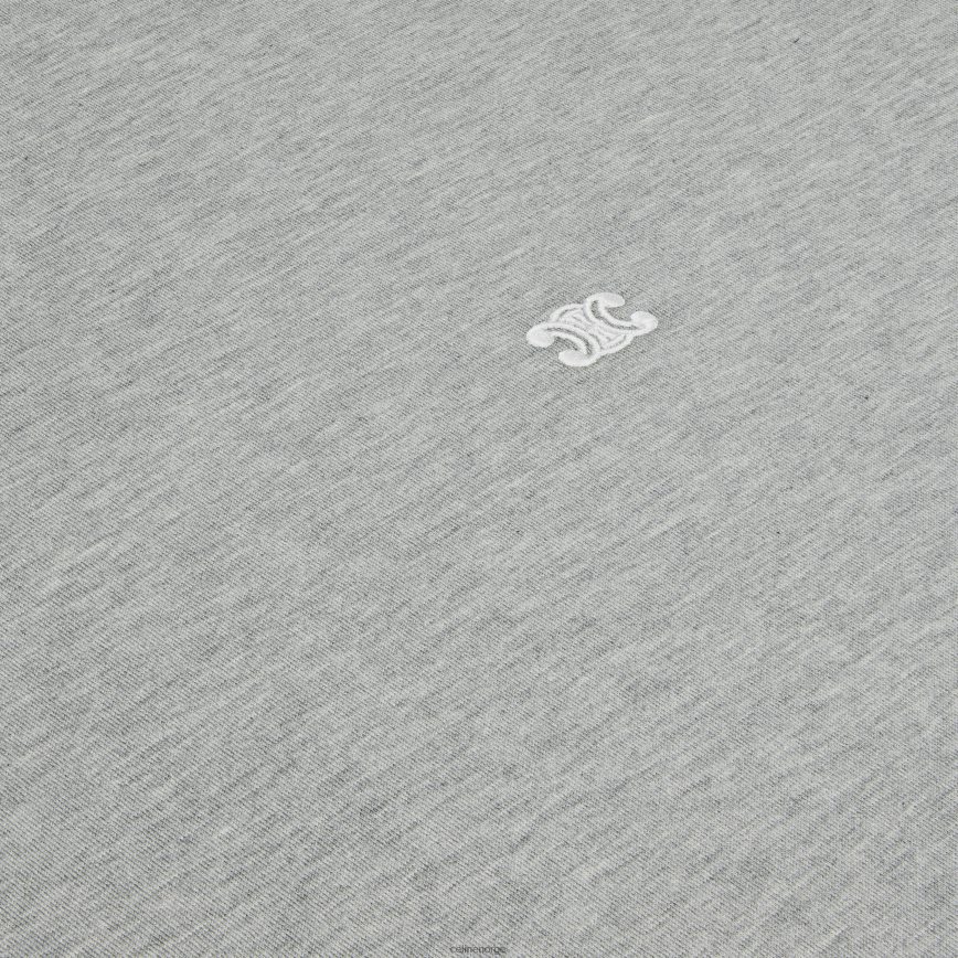 CELINE menn triomphe løs t-skjorte i bomullstrikot gråmelert/off white klær TZLR6J1820