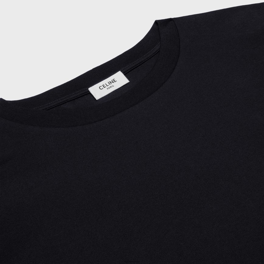 CELINE menn triomphe løs t-skjorte i bomullstrikot svart hvit klær TZLR6J1819