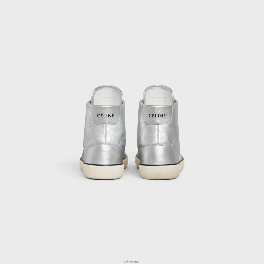 CELINE menn as-02 mid low alan sneaker i metallisert kalveskinn sølv fottøy TZLR6J2052