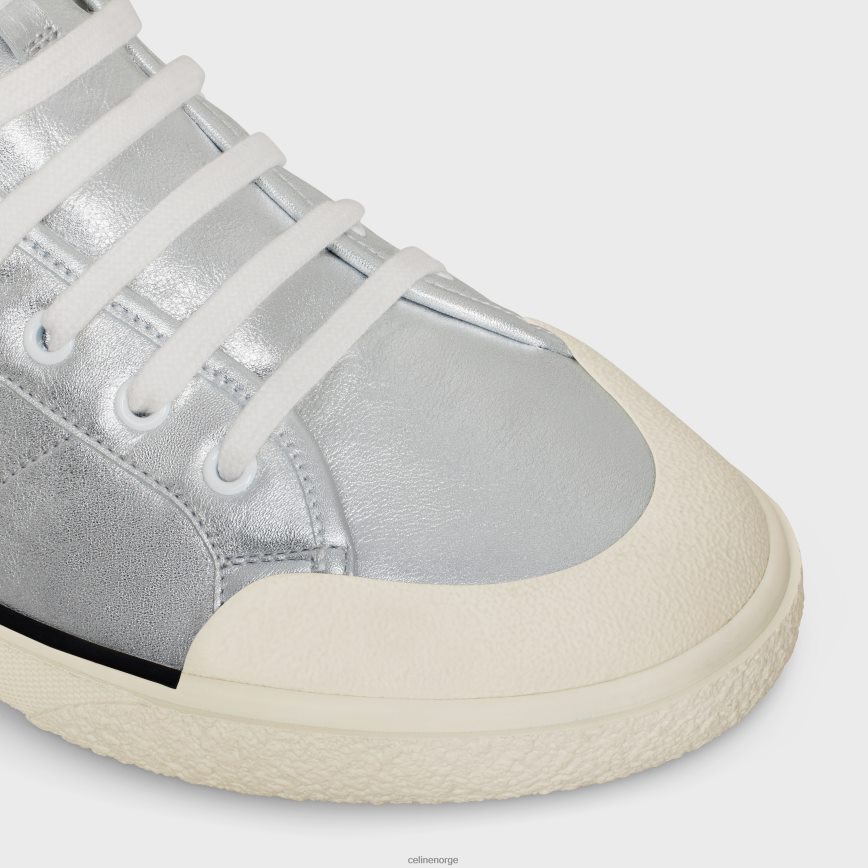 CELINE menn as-02 mid low alan sneaker i metallisert kalveskinn sølv fottøy TZLR6J2052