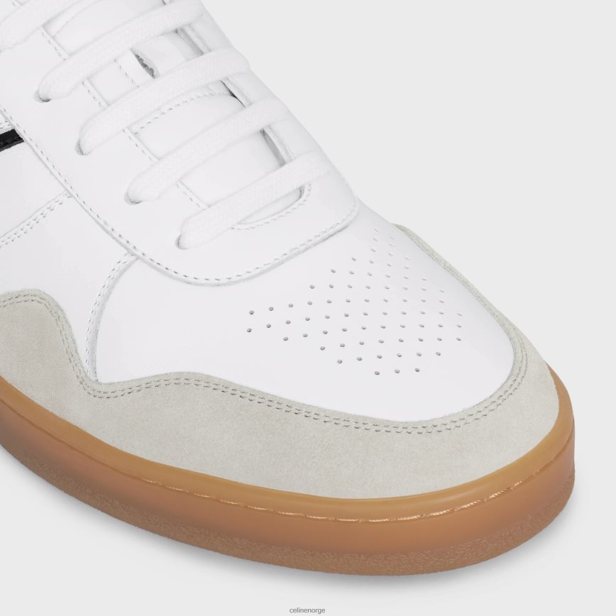 CELINE menn sneaker med lav snøresko i semsket kalveskinn og kalveskinn optikk hvit/grå/svart/beige fottøy TZLR6J2033