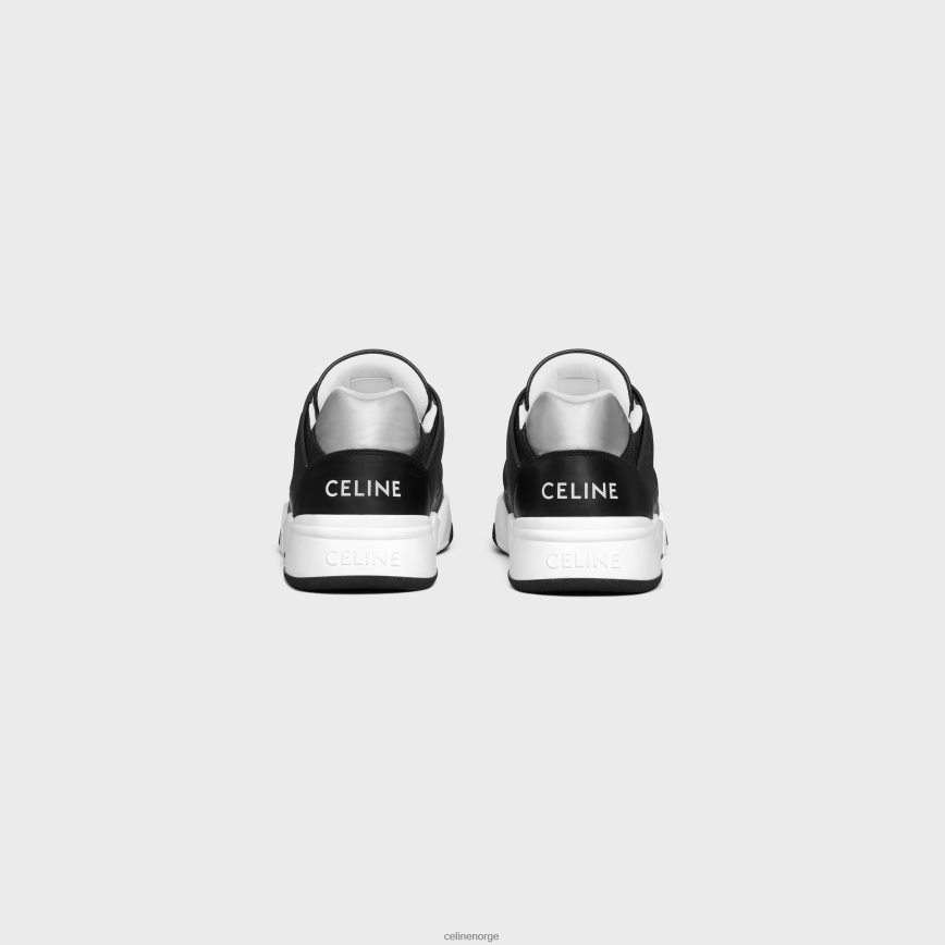 CELINE menn trainer ct-07 lav snøresko i mesh, kalveskinn og laminert kalveskinn svart/sølv fottøy TZLR6J2031
