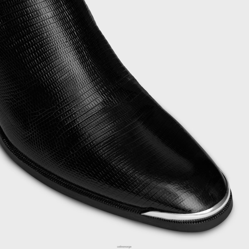 CELINE menn western chelsea isaac støvel med sele og metalltå i tejusstemplet kalveskinn svart fottøy TZLR6J2056