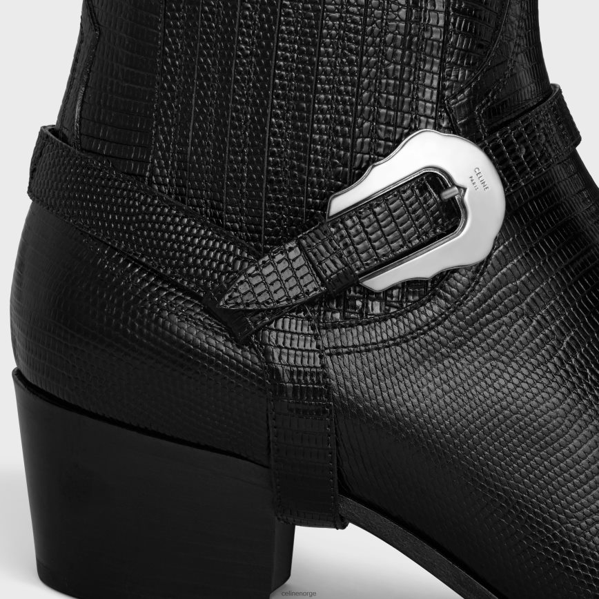 CELINE menn western chelsea isaac støvel med sele og metalltå i tejusstemplet kalveskinn svart fottøy TZLR6J2056