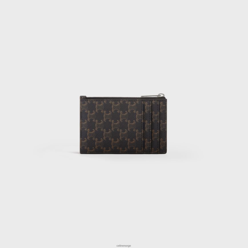 CELINE menn kortholder med glidelås i triomf-lerret og lammeskinn tan tilbehør TZLR6J2126