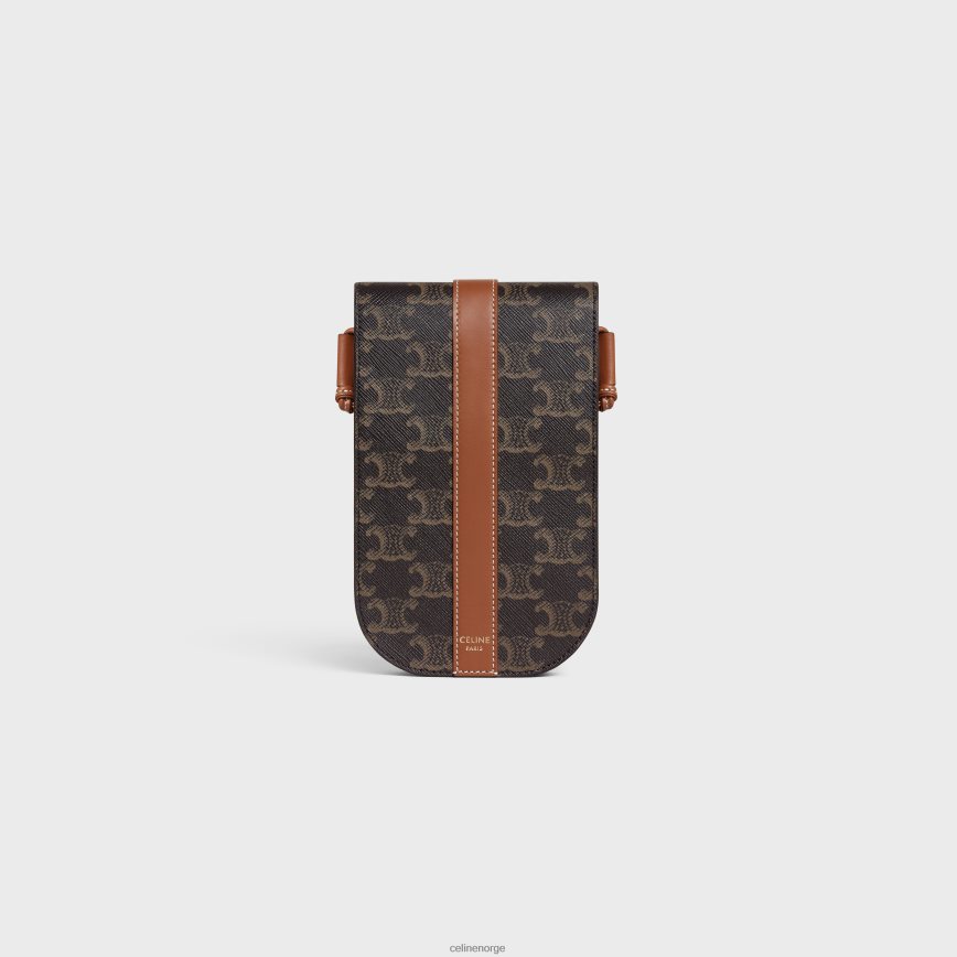 CELINE menn telefonveske i triomf-lerret og kalveskinn tan tilbehør TZLR6J2141