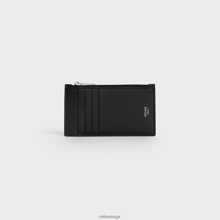 CELINE menn kompakt kortholder med glidelås i kornet kalveskinn svart tilbehør TZLR6J2156