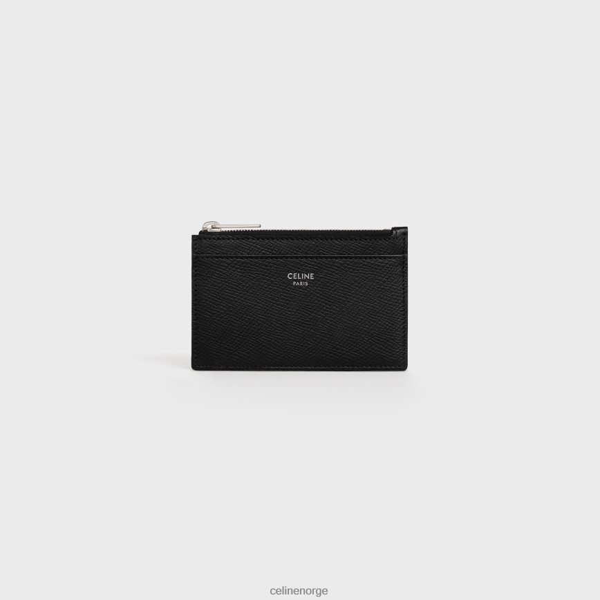 CELINE menn kortholder med glidelås i kornet kalveskinn svart tilbehør TZLR6J2154