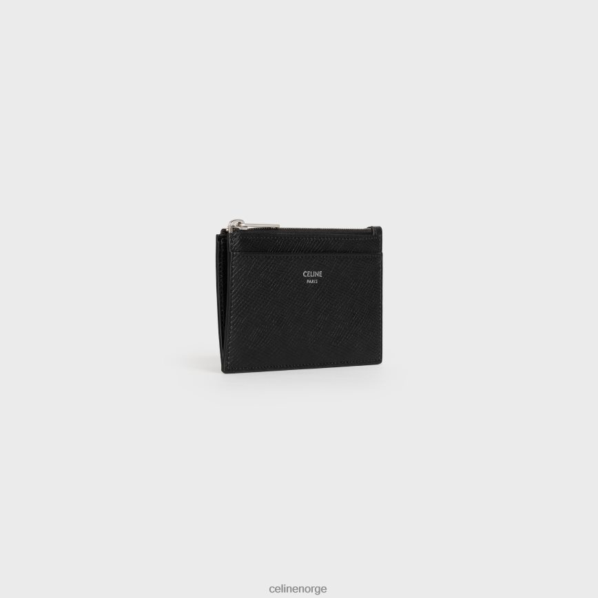 CELINE menn kortholder med glidelås i kornet kalveskinn svart tilbehør TZLR6J2154