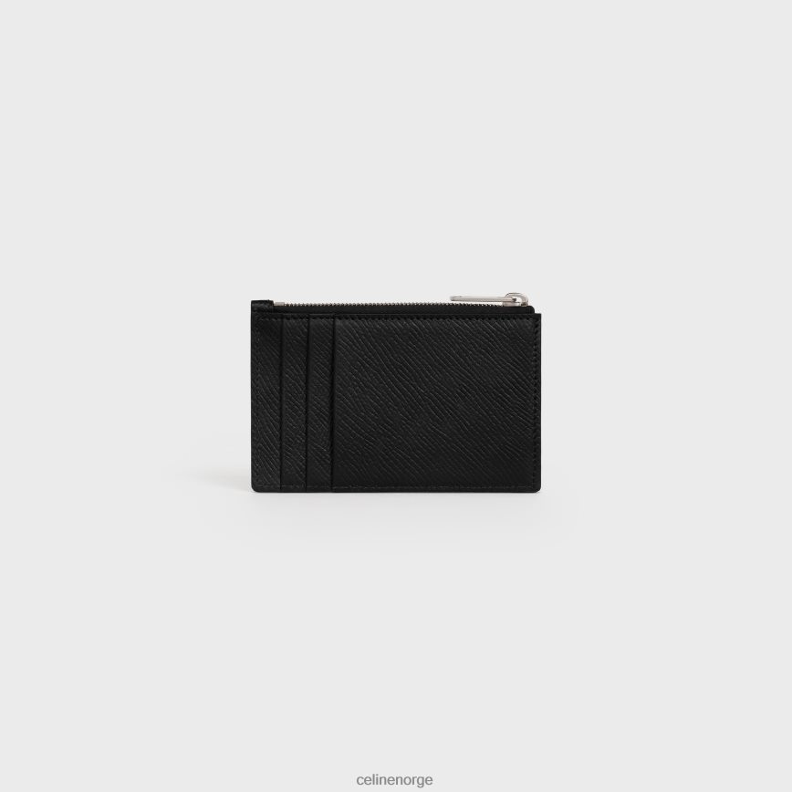 CELINE menn kortholder med glidelås i kornet kalveskinn svart tilbehør TZLR6J2154