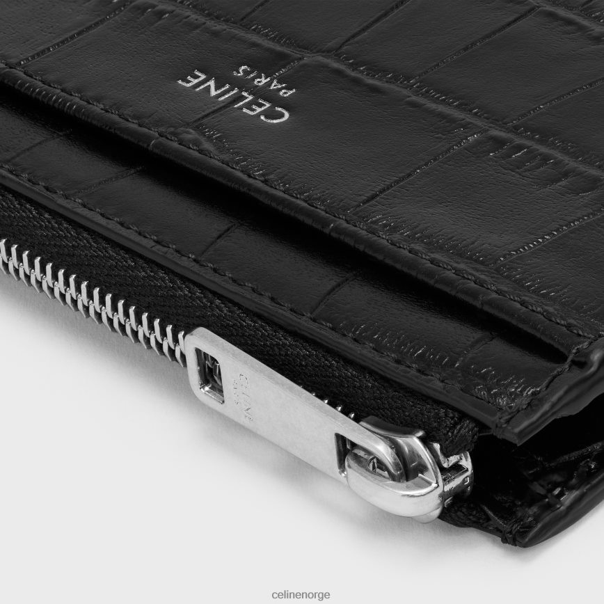 CELINE menn kortholder med glidelås i krokodillepreget kalveskinn svart tilbehør TZLR6J2153