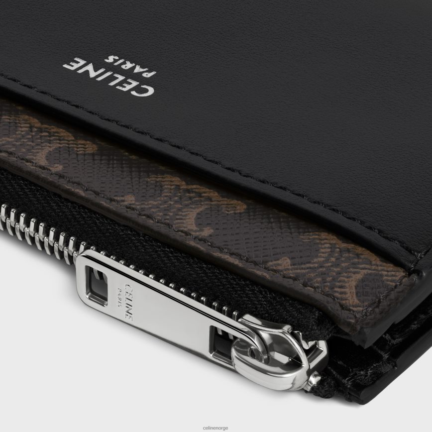 CELINE menn kortholder med glidelås i triomf-lerret og lammeskinn svart tilbehør TZLR6J2125