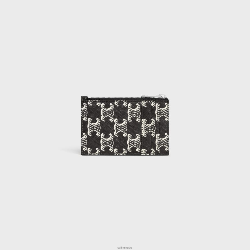 CELINE menn kortholder med glidelås i triomphe canvas tofarget og kalveskinn svart hvit tilbehør TZLR6J2120