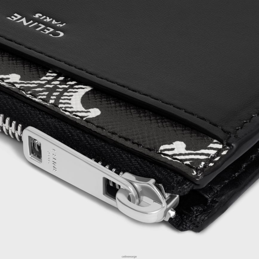 CELINE menn kortholder med glidelås i triomphe canvas tofarget og kalveskinn svart hvit tilbehør TZLR6J2120