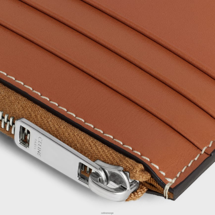 CELINE menn kortholder med glidelås med veske i triomf-lerret og kalveskinn tan tilbehør TZLR6J2127
