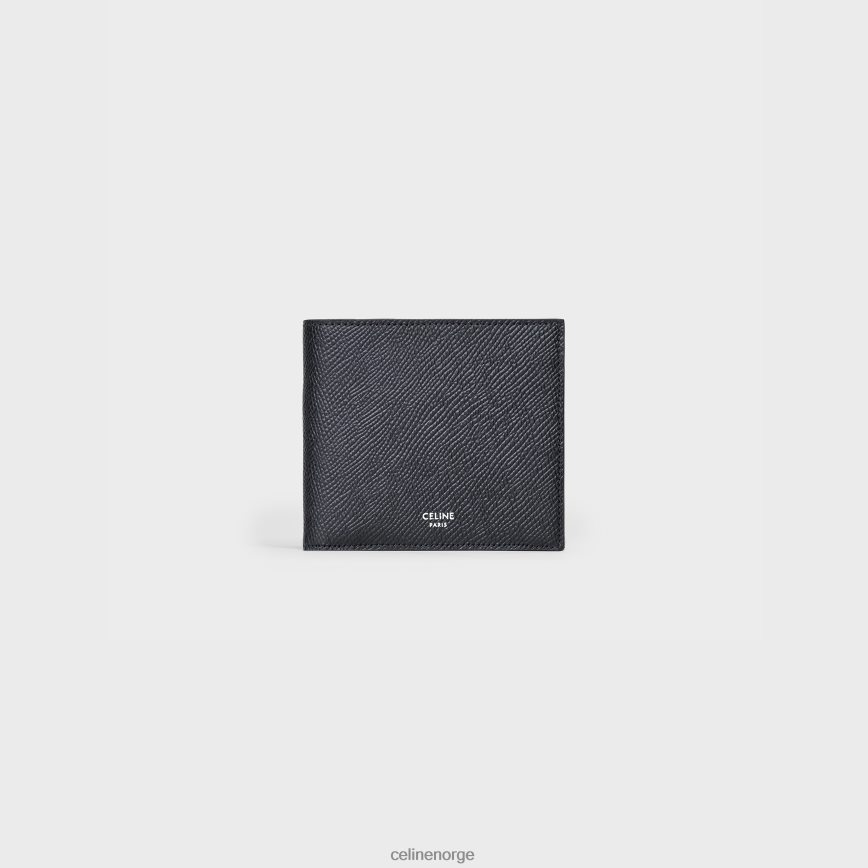 CELINE menn bi-fold lommebok med myntrom i kornet kalveskinn svart tilbehør TZLR6J2159