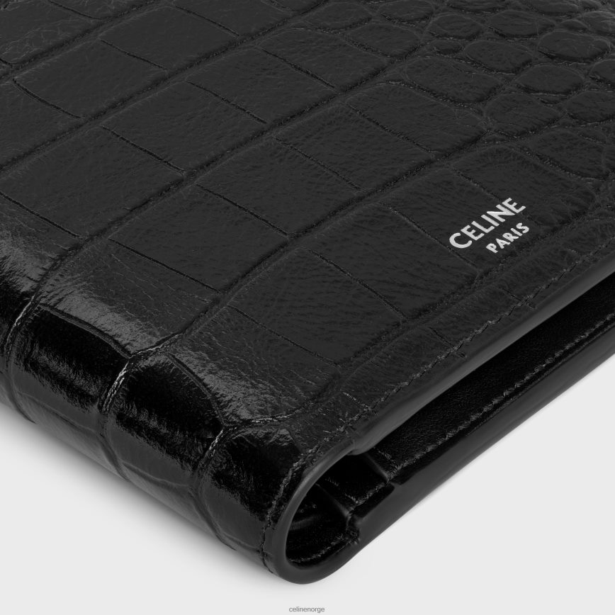 CELINE menn bi-fold lommebok med myntrom i krokodillepreget kalveskinn svart tilbehør TZLR6J2164