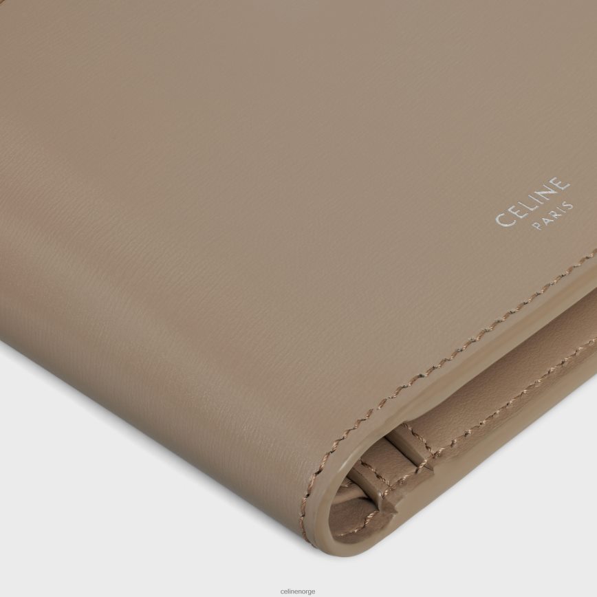 CELINE menn bi-fold lommebok med myntrom i skinnende kalveskinn smokey taupe tilbehør TZLR6J2160