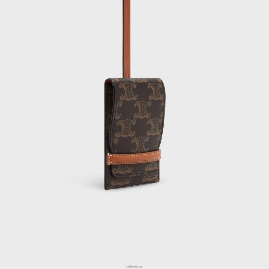 CELINE menn bagasjelapp i triomphe-lerret og kalveskinn tan tilbehør TZLR6J1635