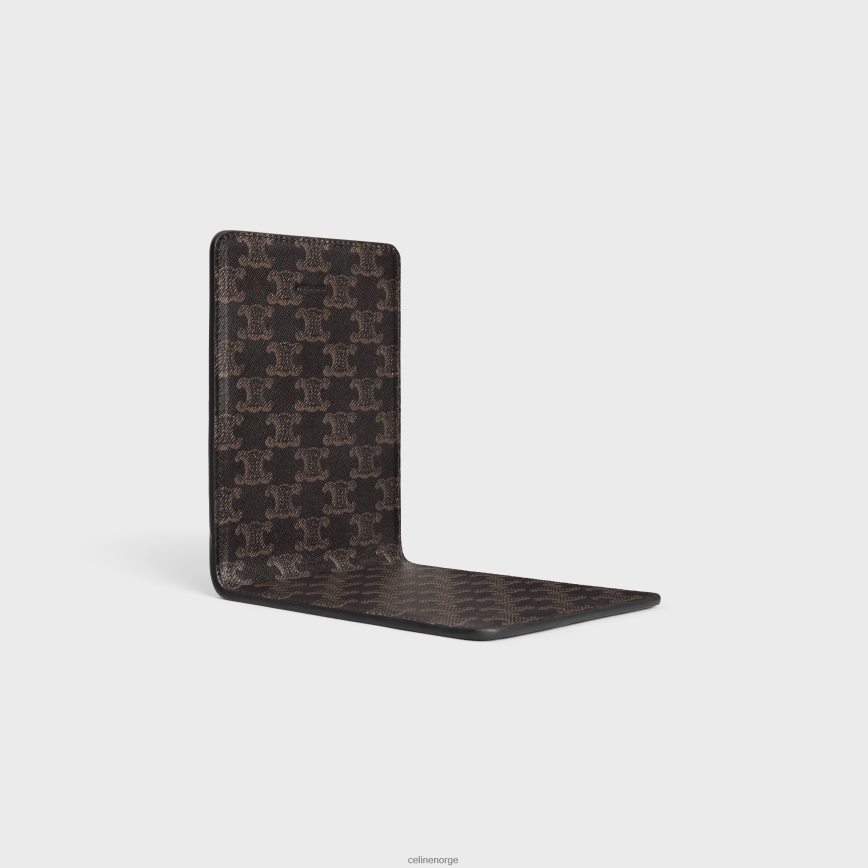 CELINE menn bokstøtte i lammeskinn med triomf-lerretstrykk svart/brun tilbehør TZLR6J1656